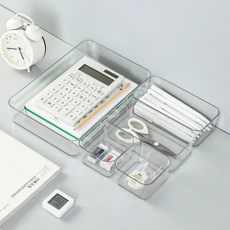 Transparent Plastic Storage Box – Desk Organizer Container for Jewelry, Makeup, and Drawer Organization