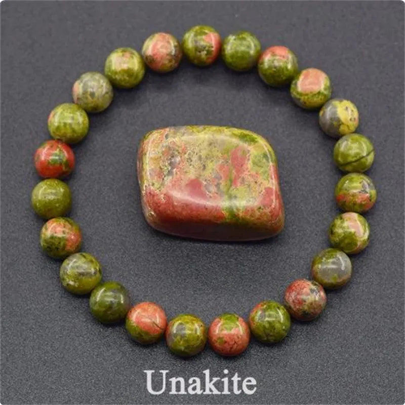 8MM Natural Epidote Zoisite & Lava Stone Bead Bracelet - Tiger Eye & Quartz Jewelry for Women