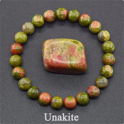8MM Natural Epidote Zoisite & Lava Stone Bead Bracelet - Tiger Eye & Quartz Jewelry for Women