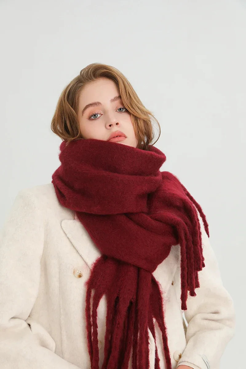 Women’s Winter Cashmere Scarf – Thick Soft Pashmina Shawl with Tassels, Warm Blanket Wrap & Long Poncho Echarpe