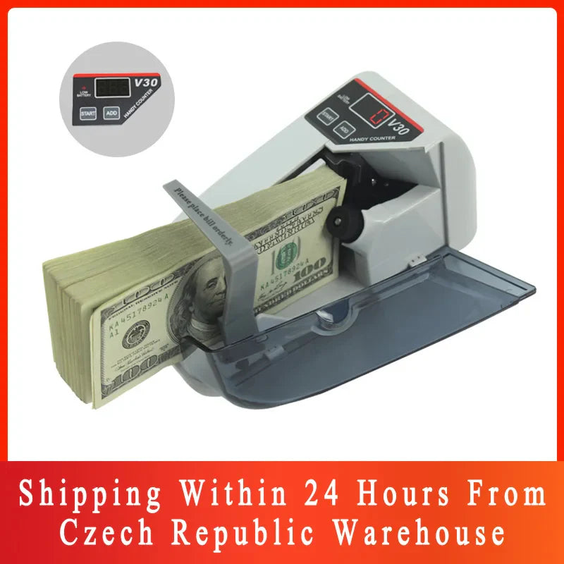 V30 LED Display Mini Bill Counter – Portable Battery/Plug Money Machine for Cash & Banknote Currency Counting