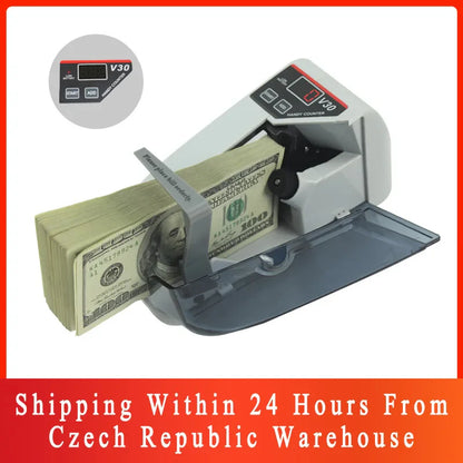 V30 LED Display Mini Bill Counter – Portable Battery/Plug Money Machine for Cash & Banknote Currency Counting