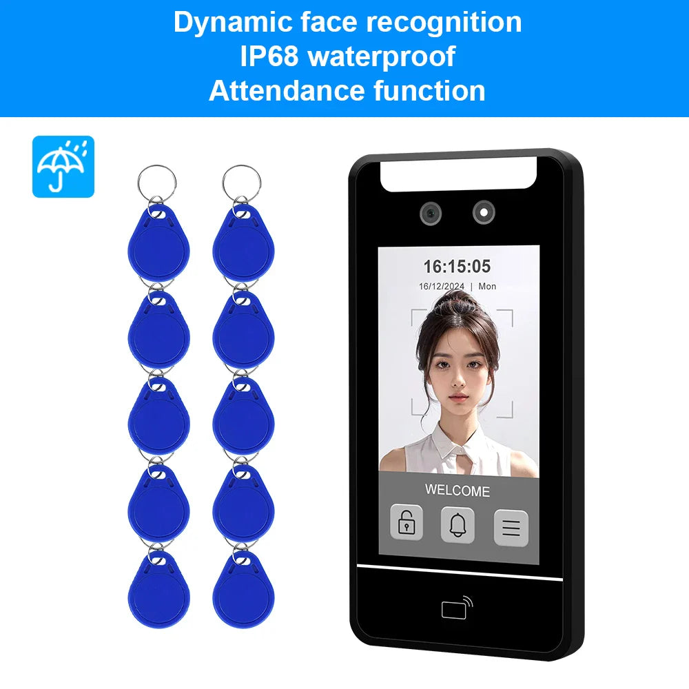5-Inch Face Recognition Access Control System – Waterproof RFID & Password Attendance Reader for Door Entry