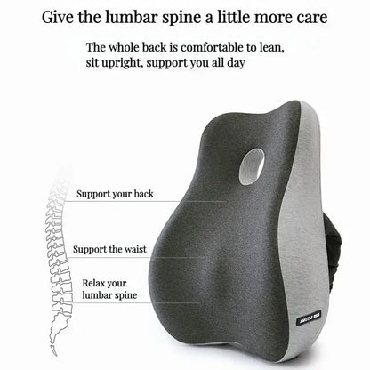 Memory Foam Office Chair & Car Seat Cushion – Orthopedic Lumbar Support Pillow with Coccyx Relief & Massage Back Pad