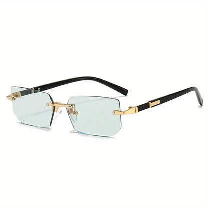 Rimless Rectangle Sunglasses – Fashion Small Square Shades for Men & Women, Summer Travel Eyewear