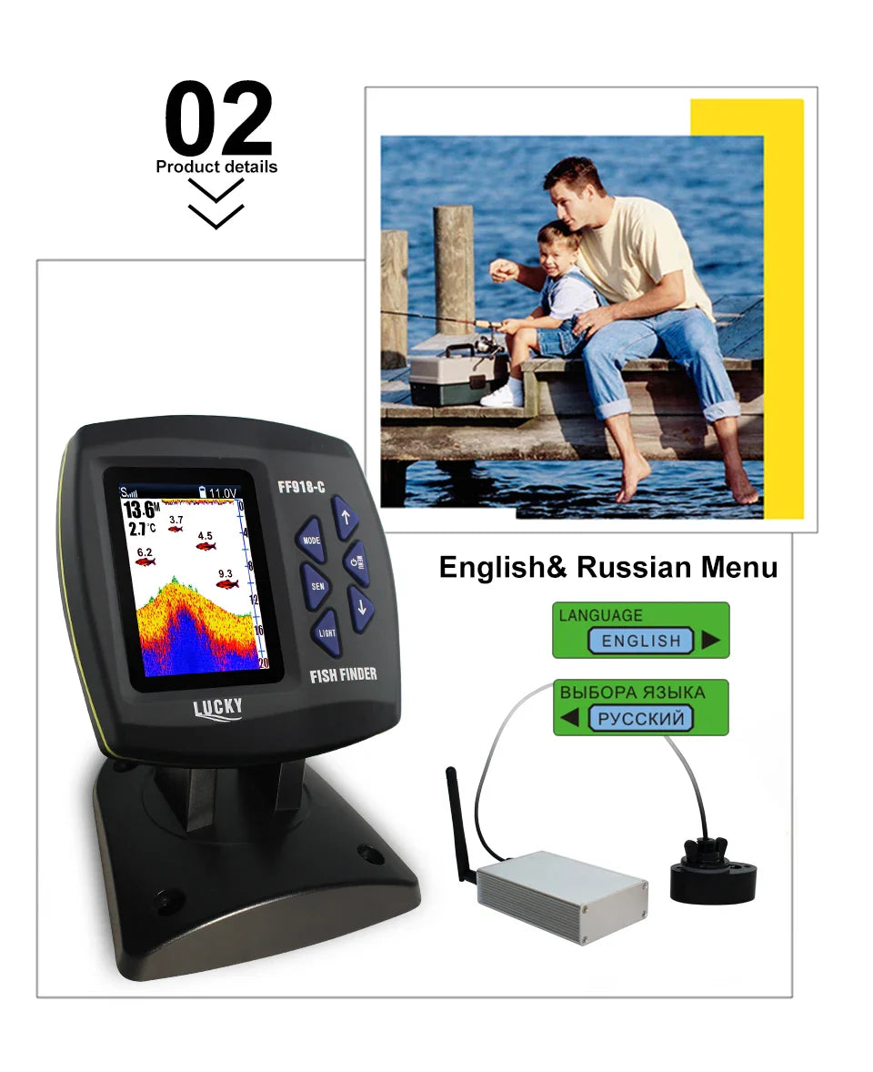 LUCKY FF918-CWLS Wireless Fish Finder – 980 ft Range, 45° Operating Range for Fishing Boats