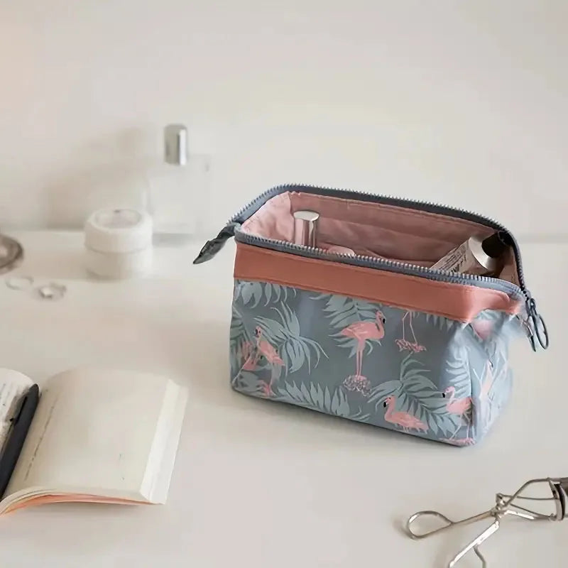 Women’s Flamingo Makeup Bag – Large Travel Toiletry & Cosmetic Organizer Pouch