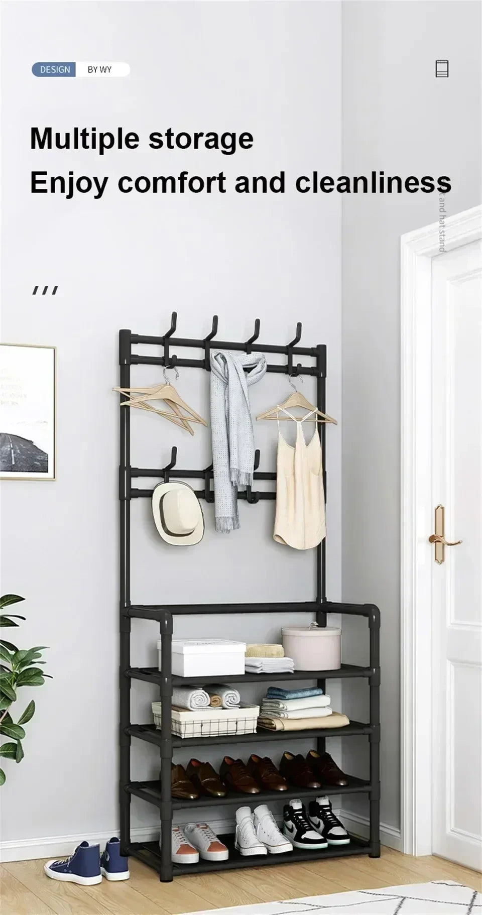 Multi-Layer Clothes Hanger & Shoe Rack – DIY Floor-Standing Hat and Shoes Organizer for Living Room Storage