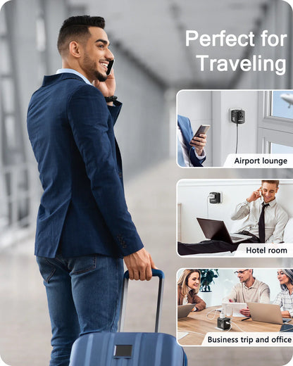 LENCENT International Travel Adapter - All-in-One Wall Charger with 3 USB Ports and 1 Type-C, for US, EU, UK, AUS Travel