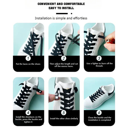 Magnetic No-Tie Shoelaces - 8mm Flat Elastic Laces for Sneakers - Ideal for Kids and Adults, Suitable for Running and Tennis