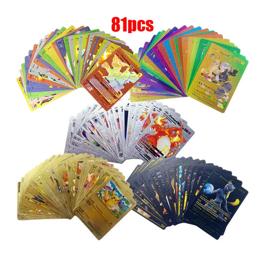 Pokemon Rainbow Gold & Silver VMAX GX Cards – Collectible Battle Trainer Cards in Spanish, English & French, Kids Toy Christmas Gift