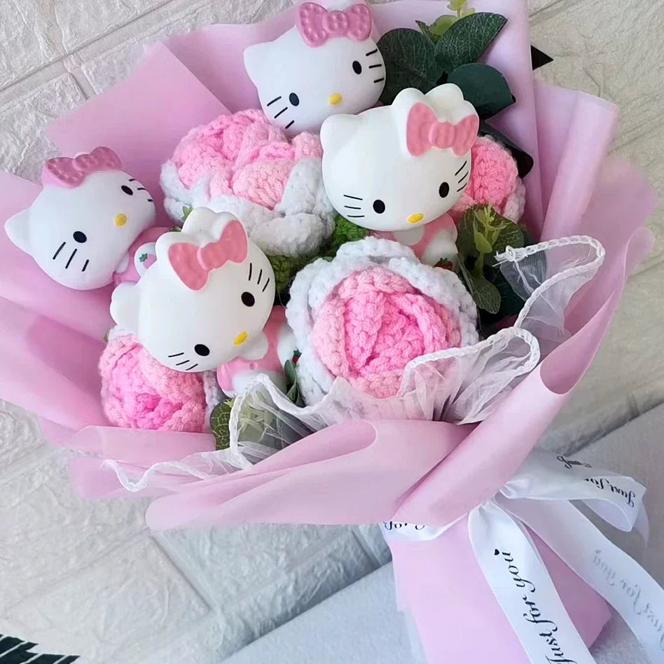 Hello Kitty Plush Bouquet — Anime Rose Soap Flowers for Wedding & Home Decor