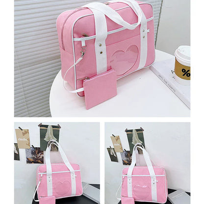 Japanese Lolita Heart JK School Bag | Fashion PU Oxford Handbag for Women, Students & Cosplay Anime Shoulder Bag