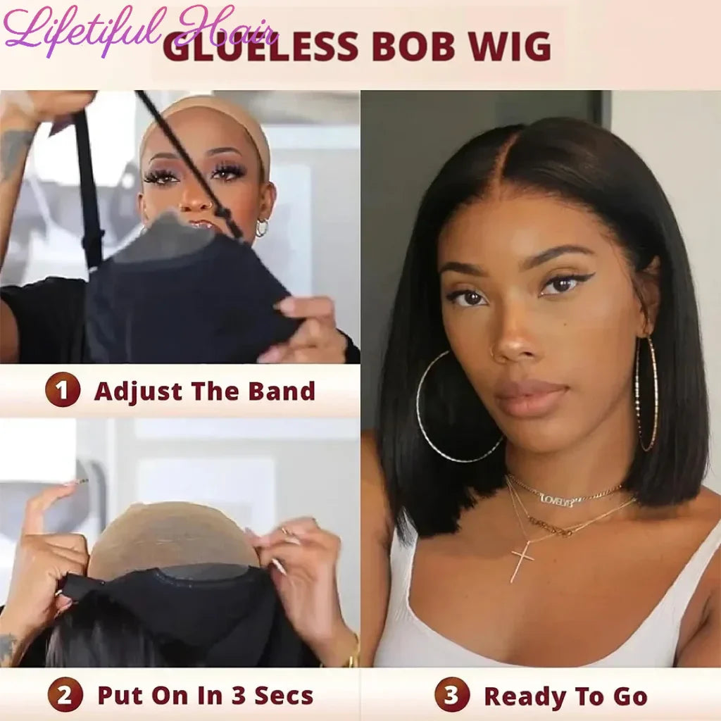 Glueless Bob Human Hair Wig — Ready-to-Wear Straight 4x4 Transparent Lace Closure for Women