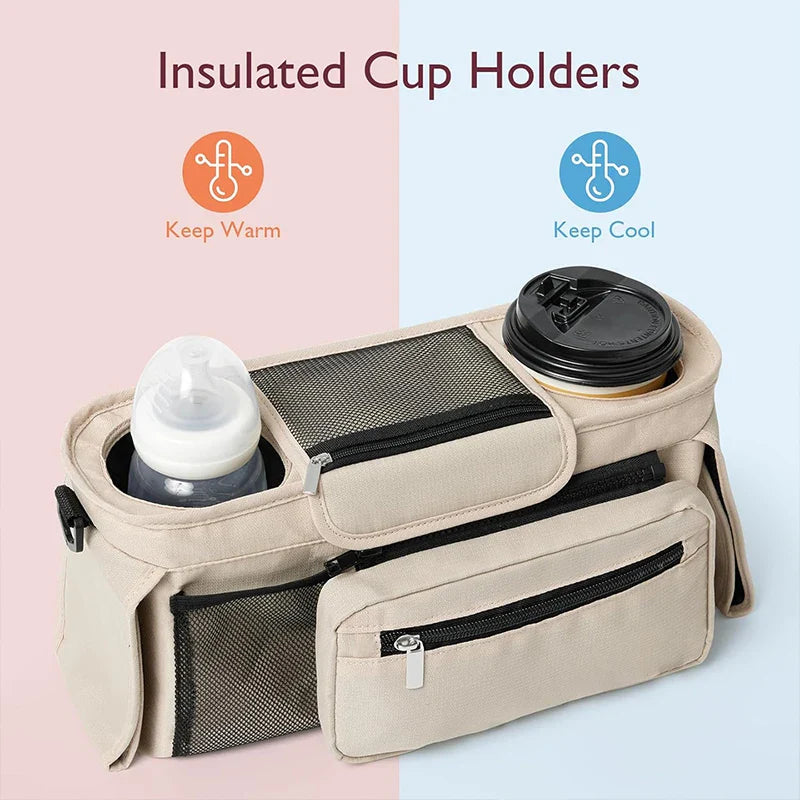 Baby Stroller Storage Bag — Large Capacity Travel Hanging Mummy Bag with Phone & Bottle Holder, Diaper Bag for Pram Accessories