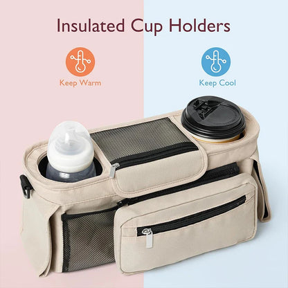Baby Stroller Storage Bag — Large Capacity Travel Hanging Mummy Bag with Phone & Bottle Holder, Diaper Bag for Pram Accessories