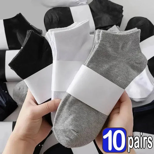 Unisex Ankle Socks Set – Solid Black White Gray Breathable Cotton Invisible Sports Short Socks for Men & Women (5/10 Pairs Pack)