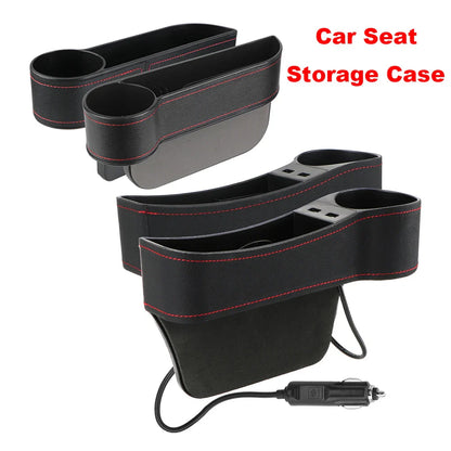Car Seat Gap Organizer – Leather Auto Crevice Storage Box with Cup & Phone Holder, USB Option
