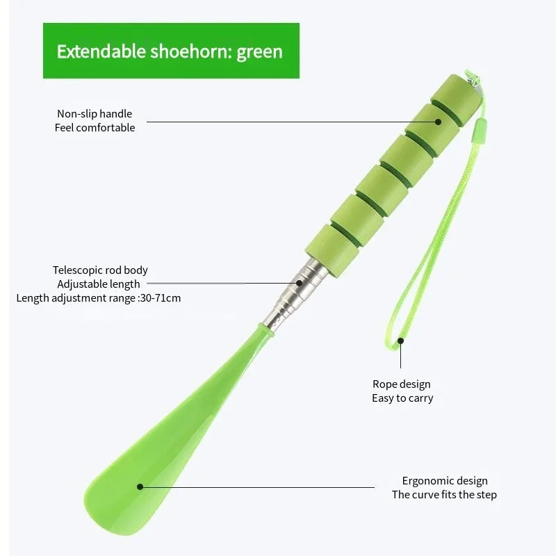Stretchable Long Metal Shoehorn 30-71cm – Shoe Spoon for Pregnant Women & Elderly, No-Bend Shoe Wearing Aid