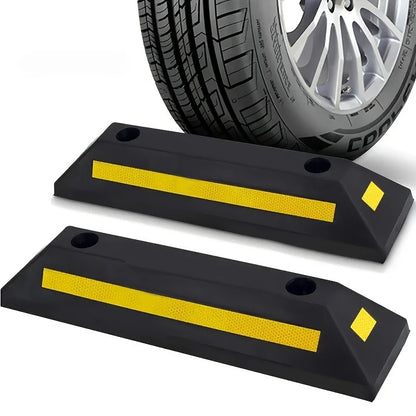 Car Wheel Stopper Parking Guide – Durable Rubber Garage Stopper with Yellow Strips, Fits All Vehicle Models