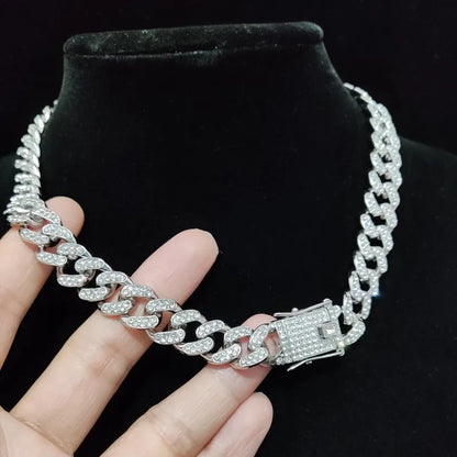 Hip-Hop Iced Out Bling Chain Necklace – 13mm Miami Cuban Chain for Men & Women, High-Quality Fashion Jewelry