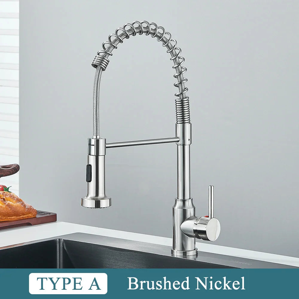 Matte Black Kitchen Sink Faucet - One Handle Spring Hot & Cold Water Tap, Deck Mounted Bathroom & Kitchen Mixer Tap