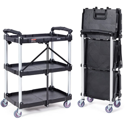 VEVOR 3-Tier Folding Rolling Utility Cart – Slim Storage Shelf & Slide Organizer for Kitchen & Bathroom