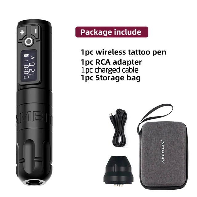 Ambition Soldier Wireless Tattoo Machine — Rotary Battery Pen with 2400mAh & LED Digital Display | Portable Power Pack for Body Art