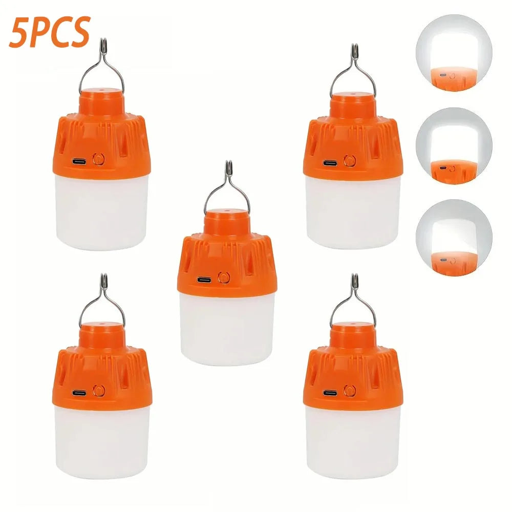 Portable LED Camping Light Bulb USB Rechargeable – 1/2/3/5/10PCS Outdoor Hanging Lamp with 3 Lighting Modes (White/Orange)