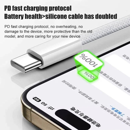 60W USB-C Fast Charging Cable for iPhone 15/16/17 Series – Braided Type-C to USB Data & Power Cable for Pro, Pro Max, Air & Plus Models