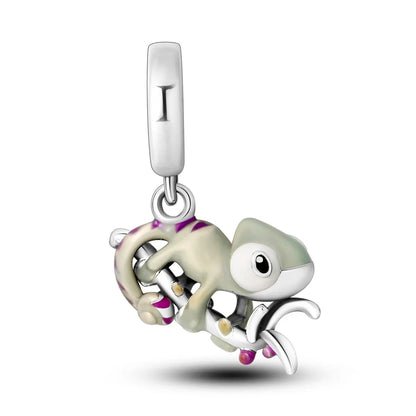 MULA Chameleon Silver-Plated Charm with Color-Changing Crystal Ball - DIY Snake Chain Bracelet Jewelry Gift for Women
