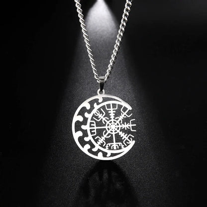 Viking Nordic Rune Compass Necklace – Stainless Steel Triquetra Amulet Pendant Jewelry Gift