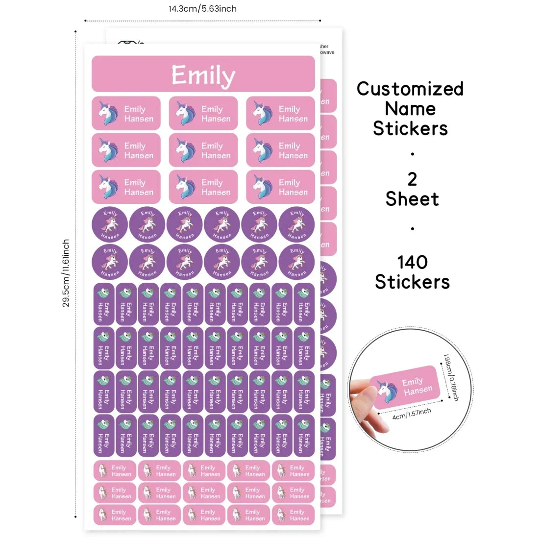 140PCS Custom Waterproof Name Stickers - Cartoon Personalized Labels for Clothes & Personal Items