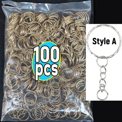50/100pcs Stainless Steel Keyring Set – Split Rings, Lobster Clasps & Chains for DIY Keychains & Keyfobs
