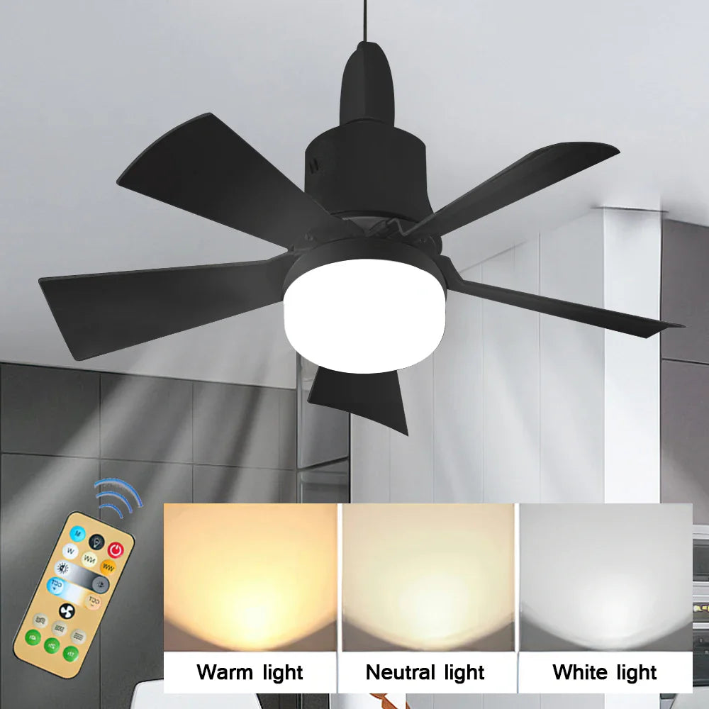 30W Ceiling Fan with LED Light – Dimmable Remote Control, E27 Base Smart Fan for Bedroom & Living Room