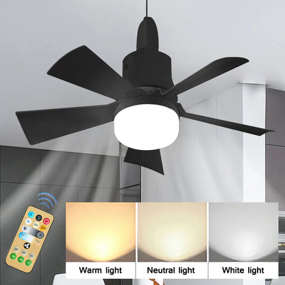 30W Ceiling Fan with LED Light – Dimmable Remote Control, E27 Base Smart Fan for Bedroom & Living Room