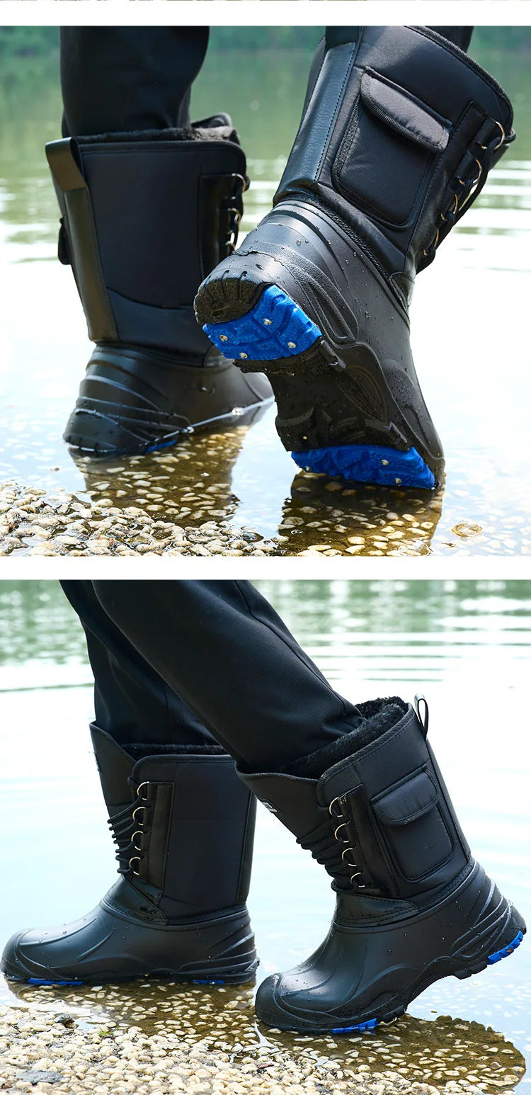 Men’s Waterproof Non-Slip Rain Boots — Cotton Mountaineering & Fishing Work Shoes for Spring Farm Use