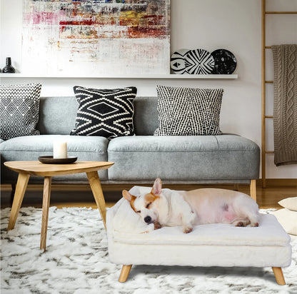 Elevated Pet Bed — Nordic Style Stool Bed with Cozy Waterproof Pad & Wooden Legs for Small Dogs & Kittens