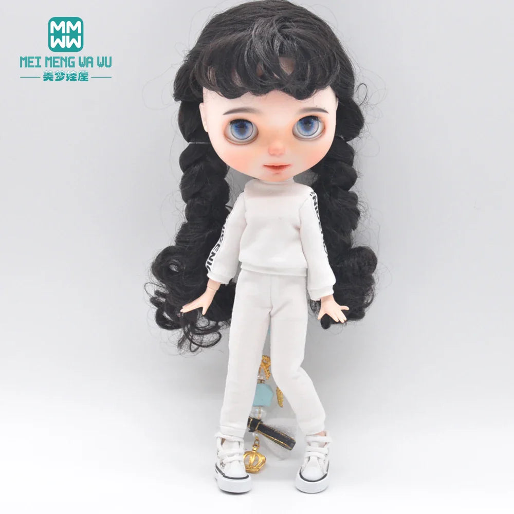 Blythe Doll Clothes – Fashion Tops, Black & White Shirts with Jeans & Plaid Pants for Azone OB22/OB24 Dolls