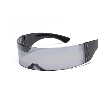 Y2K Future Warrior Rimless Sunglasses – One Piece Lens Cyber Punk Wrap Around Sun Glasses for Men & Women, Hip Hop Party Style