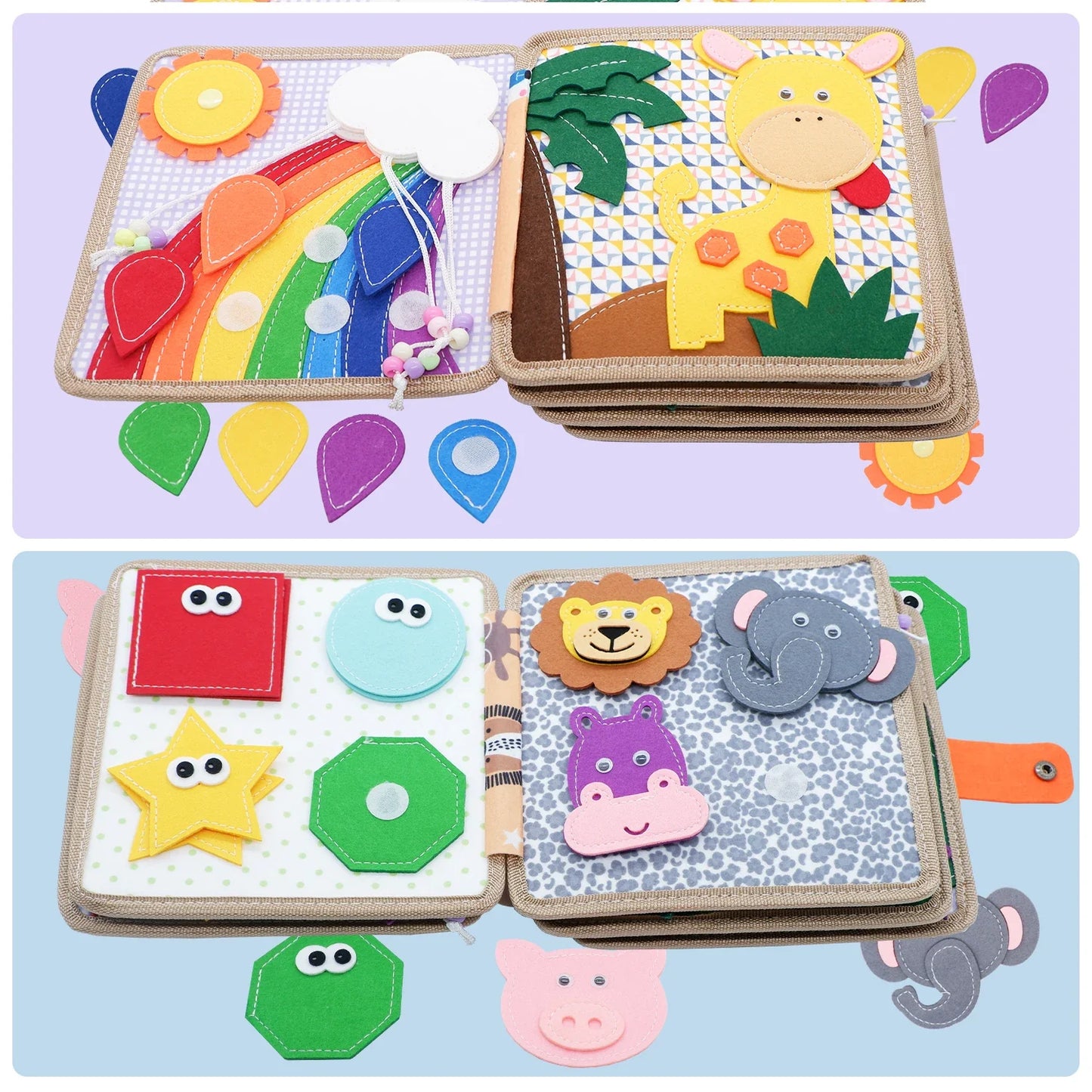 Toddler Montessori Busy Board – Giraffe Felt Quiet Book, Educational Travel Toy for Kids