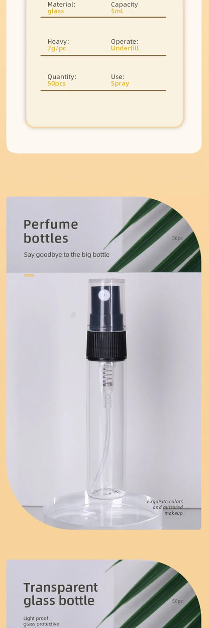 50-Pack 5ml Mini Glass Perfume Spray Bottles – Transparent High-Quality Portable Travel Sub-Bottles