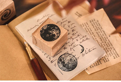 Yoofun 7-Piece Vintage Moon & Plant Wooden Stamps — Rubber Stamps for Scrapbooking, DIY Craft & Stationery
