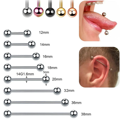 5PCS Titanium Piercing Barbell Set – 14G External Thread Tongue, Industrial, Nipple, Ear Tragus Rings (12–38mm Jewelry)