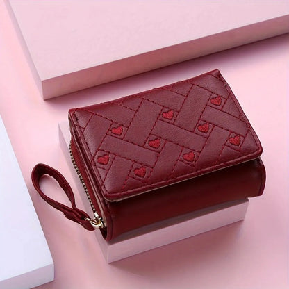 Women's Embroidered Love Zero Wallet - Large Capacity, Zipper and Buckle Closure, Fashionable Card Holder