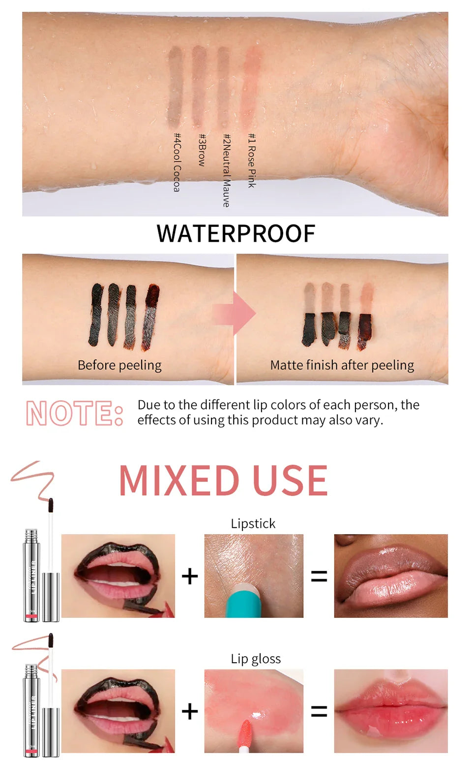 Waterproof Peel-Off Lip Liner & Tattoo Lip Gloss – Long-Lasting Matte Lip Tint & Brown Contour Lip Stain