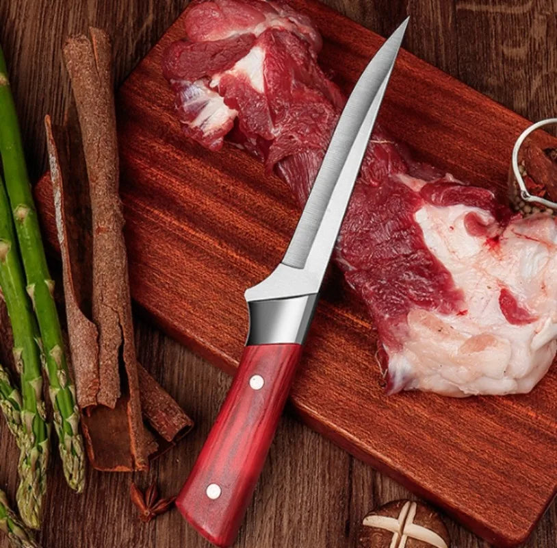 Stainless Steel Boning Knife – Kitchen Fruit Paring, Meat, Pork, Beef, and Fish Cutter with Chef Cleaver and Cover