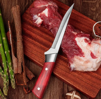 Stainless Steel Boning Knife – Kitchen Fruit Paring, Meat, Pork, Beef, and Fish Cutter with Chef Cleaver and Cover