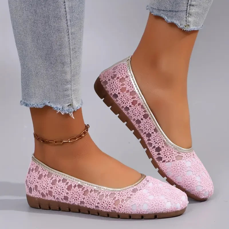 Women’s Spring Autumn Mesh Casual Sports Shoes with Square Heel and Round Toe