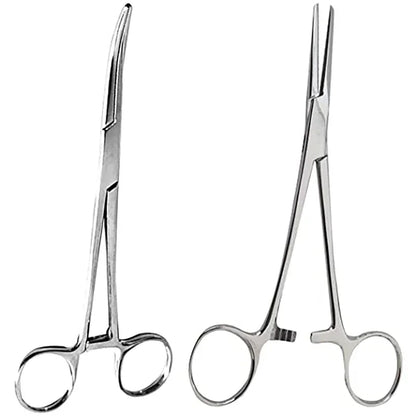 Stainless Steel Hemostatic Forceps – Surgical Locking Clamp Tool, Curved & Straight Tip Fishing Pliers & Medical Hemostat Tool